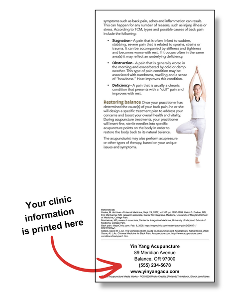 Acupuncture Rack Card Example Education Card - Back Pain (Personalized) – Acupuncture Media Works